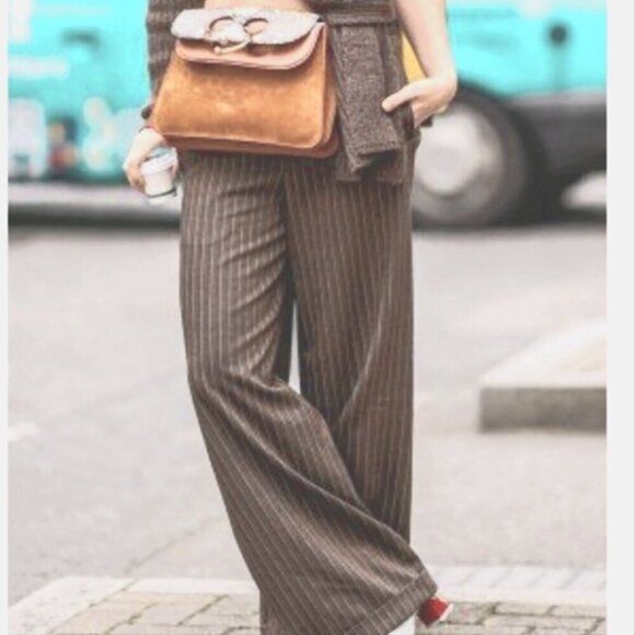 American Eagle VTG y2k 2000s brown pinstripe wide leg pants 8 - Picture 1 of 14